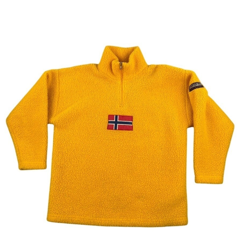 Vintage Napapijri Geographic Jacket Mens Small Sherpa Fleece Pullover 1/4 Zip